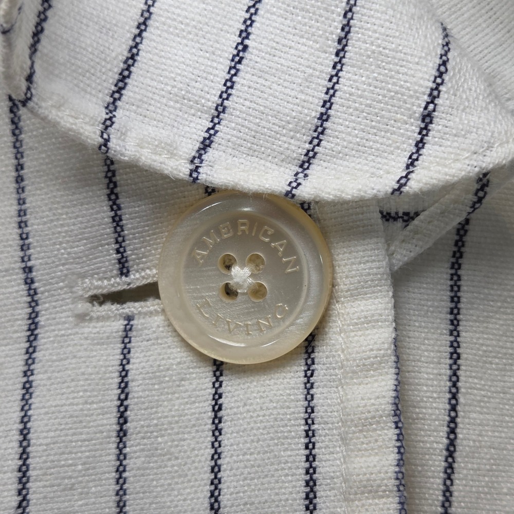 American Living White Linen Ruffle Blazer Navy Pinstripe Nautical Jacket Size L - Picture 9 of 12